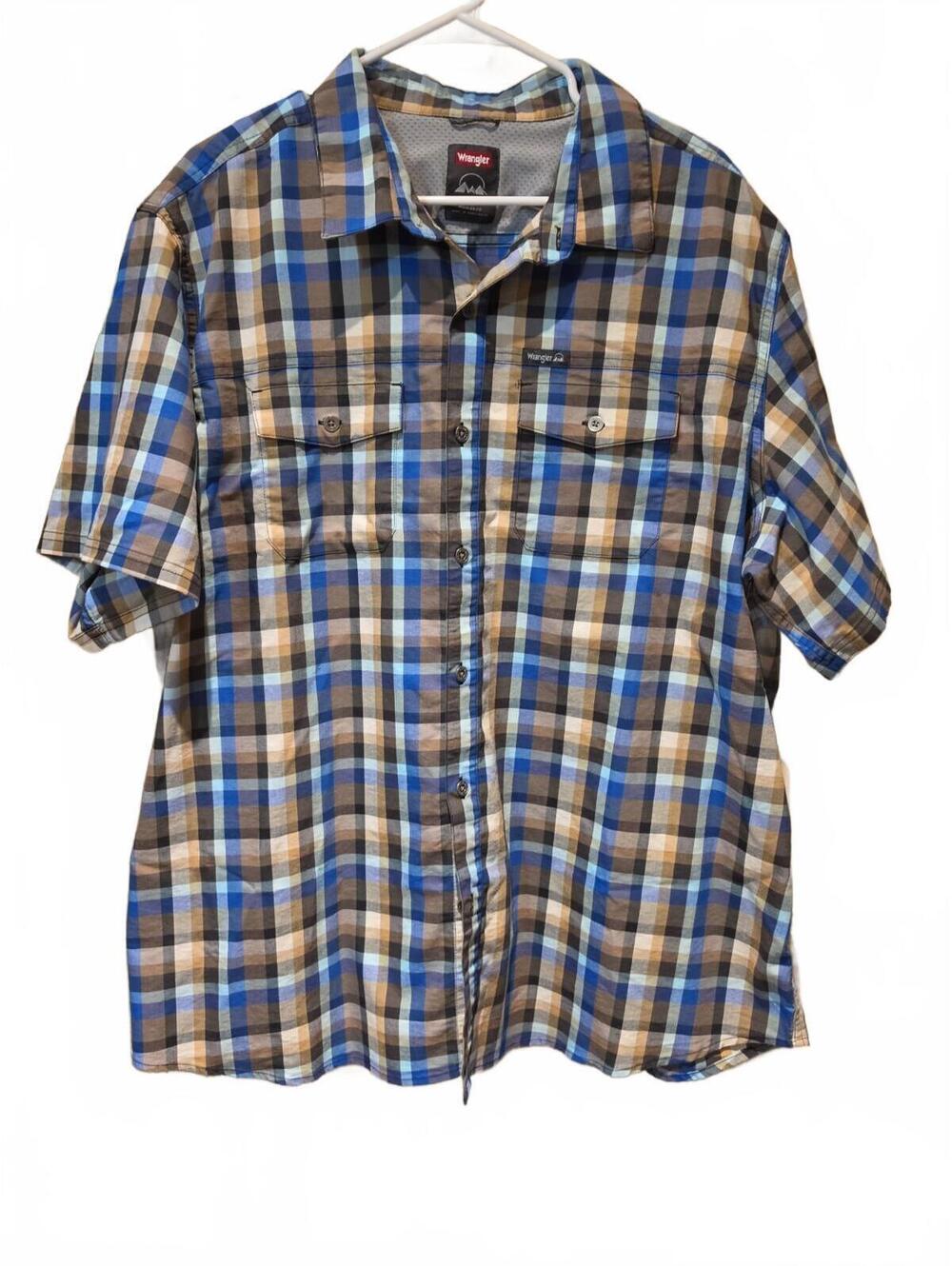 Wrangler Outdoor Men's 2XL Plaid Short Sleeve Button Up Stretch Hiking Shirt